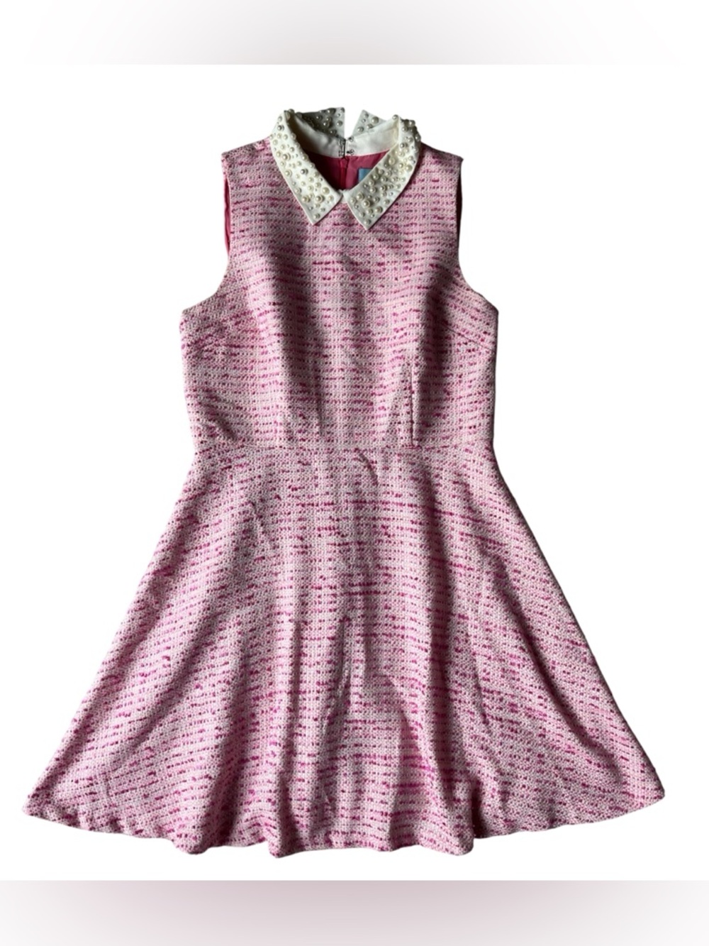 CECE PINK TWEED PEARL COLLARED DRESS WOMENS 8 BLAIR WALDORF